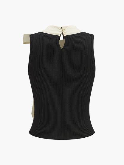 Multicolor Knit Bow Front Vest