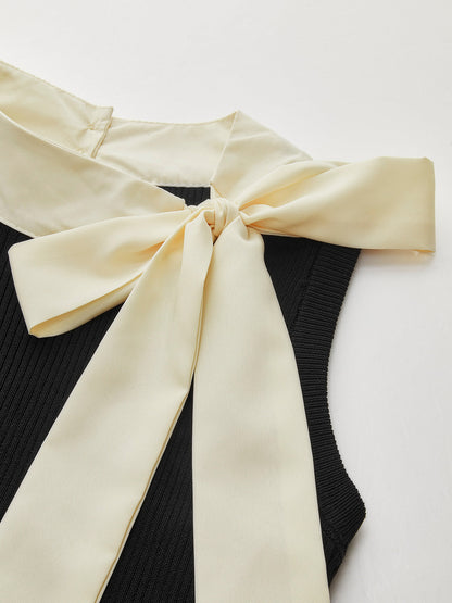 Multicolor Knit Bow Front Vest