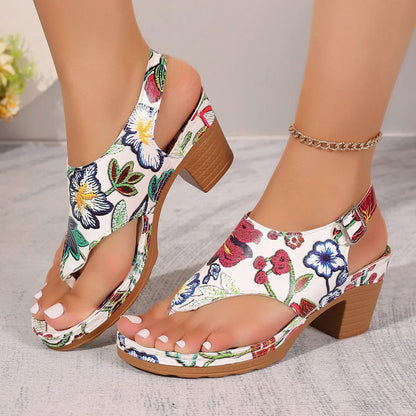 Colorful women's sandals with floral pattern and block heel – Yasmina-3.5-Nora Luxe