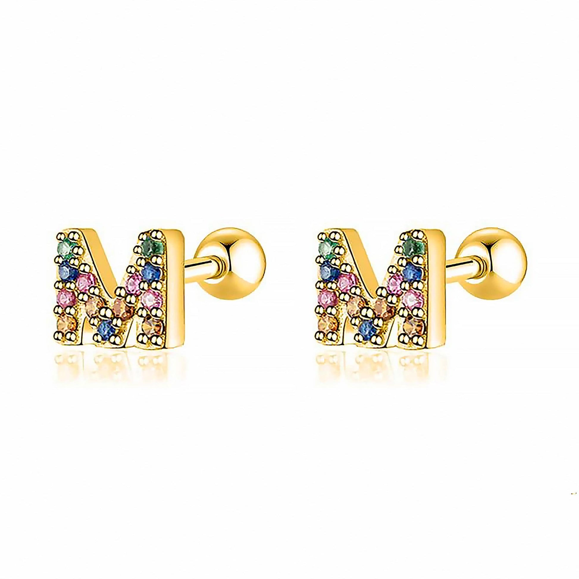 Coloured Letter Earrings - Letria-M-Gold-Nora Luxe