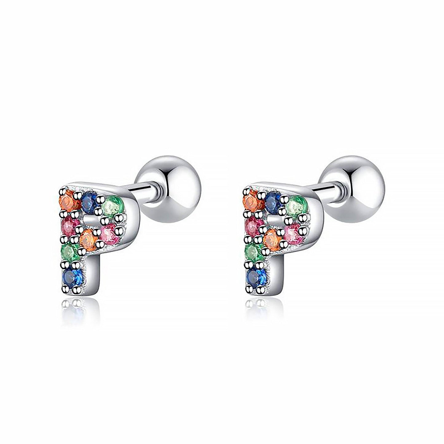 Coloured Letter Earrings - Letria-P-Silver-Nora Luxe