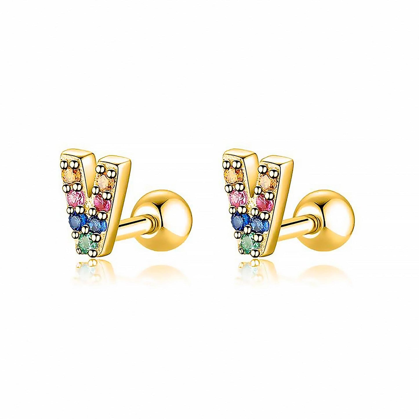 Coloured Letter Earrings - Letria-V-Gold-Nora Luxe