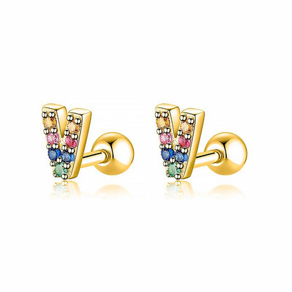Coloured Letter Earrings - Letria-V-Gold-Nora Luxe