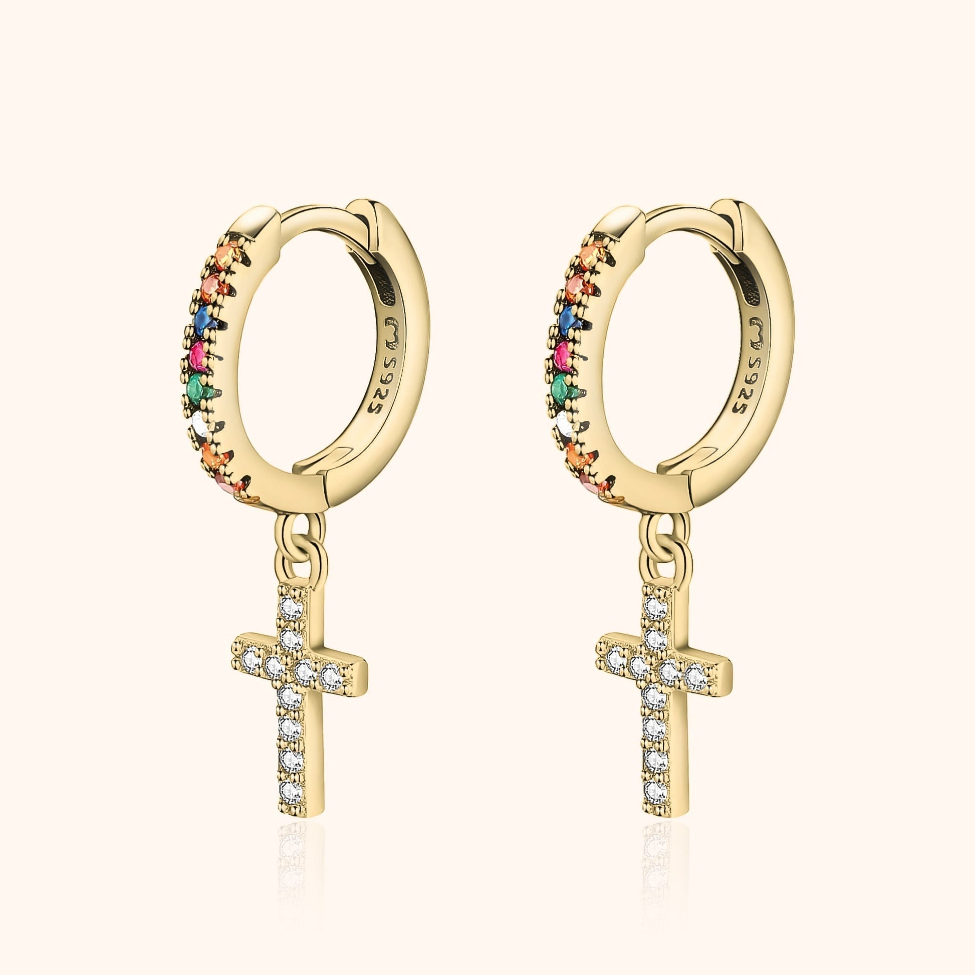 Coloured Zirconia Cross Earrings - Aurora-Gold-Nora Luxe