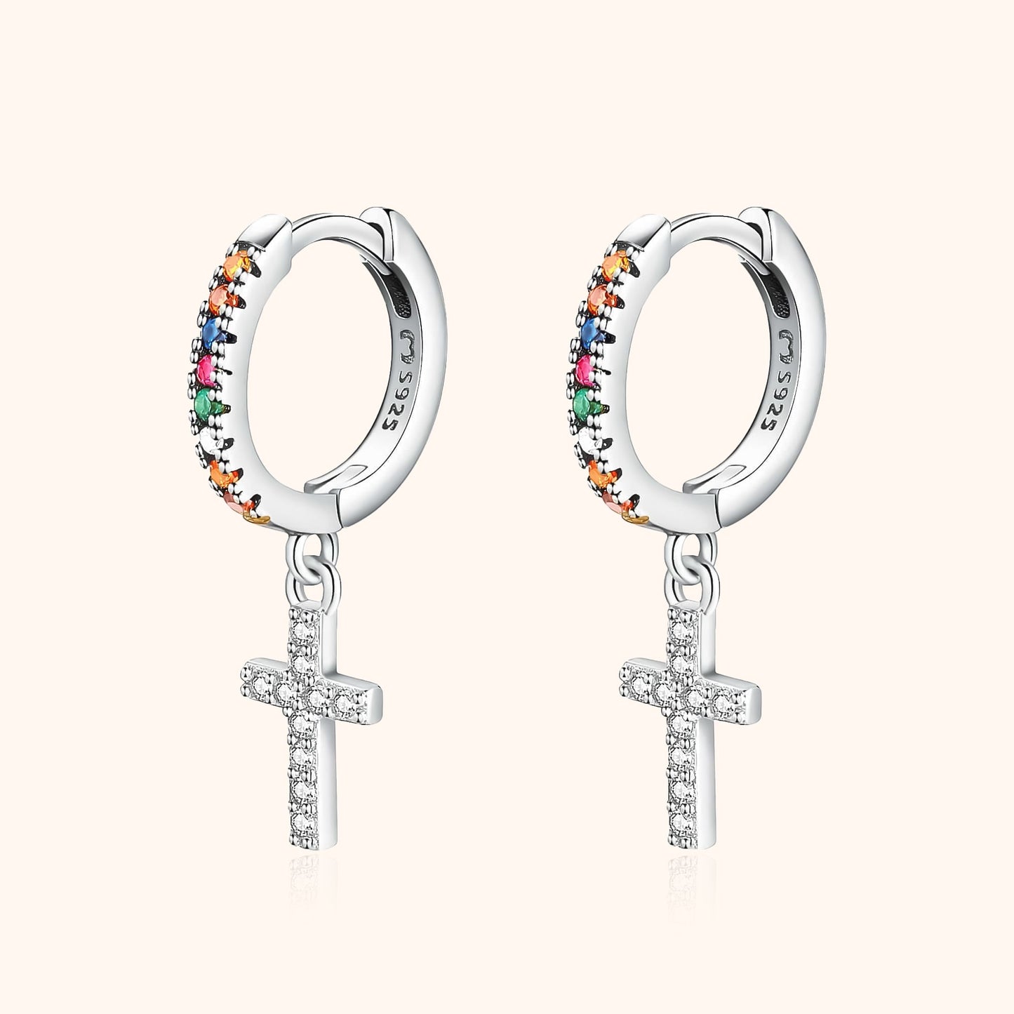 Sparkling Crystal Cross Earrings - Aurora - Pexav