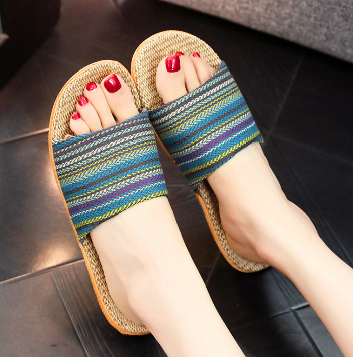 Colourful Ladies Boho Beach Slippers – Livia-Blue-3-State of Style