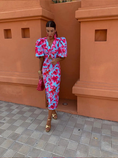 Colourful ladies' dress with pleated sleeves & comfortable cut – Noelia-Pink-L-Nora Luxe
