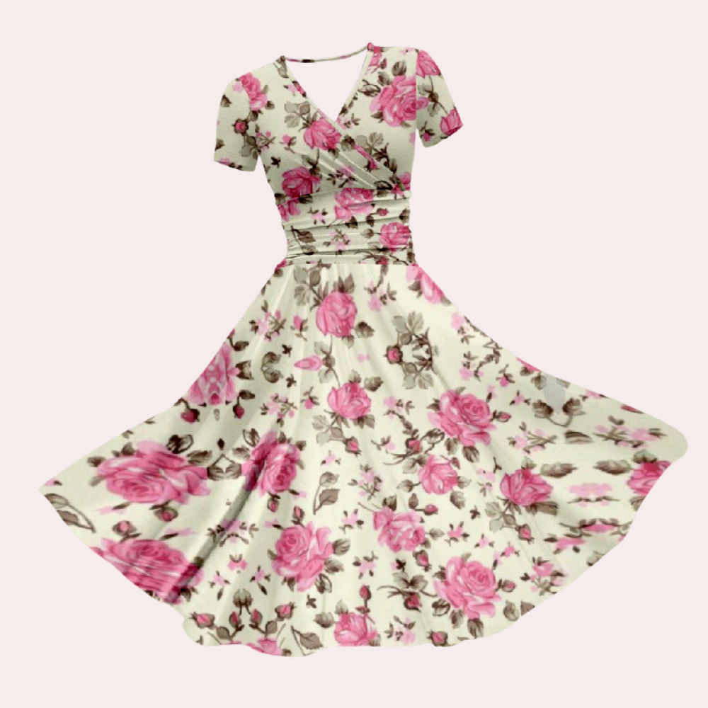 Vibrant Casual Summer Dress with V Neck - Pexav