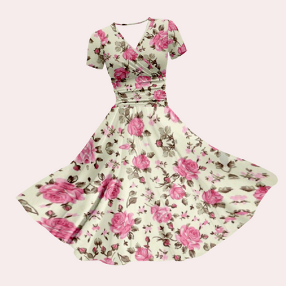 Vibrant Casual Summer Dress with V Neck - Pexav
