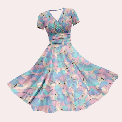 Colourful Midi Dress with V-Neck - Selina-Blue-XS-State of Style