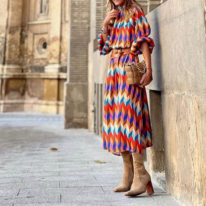 Colourful Print Midi Dress - Sophia-S-Nora Luxe