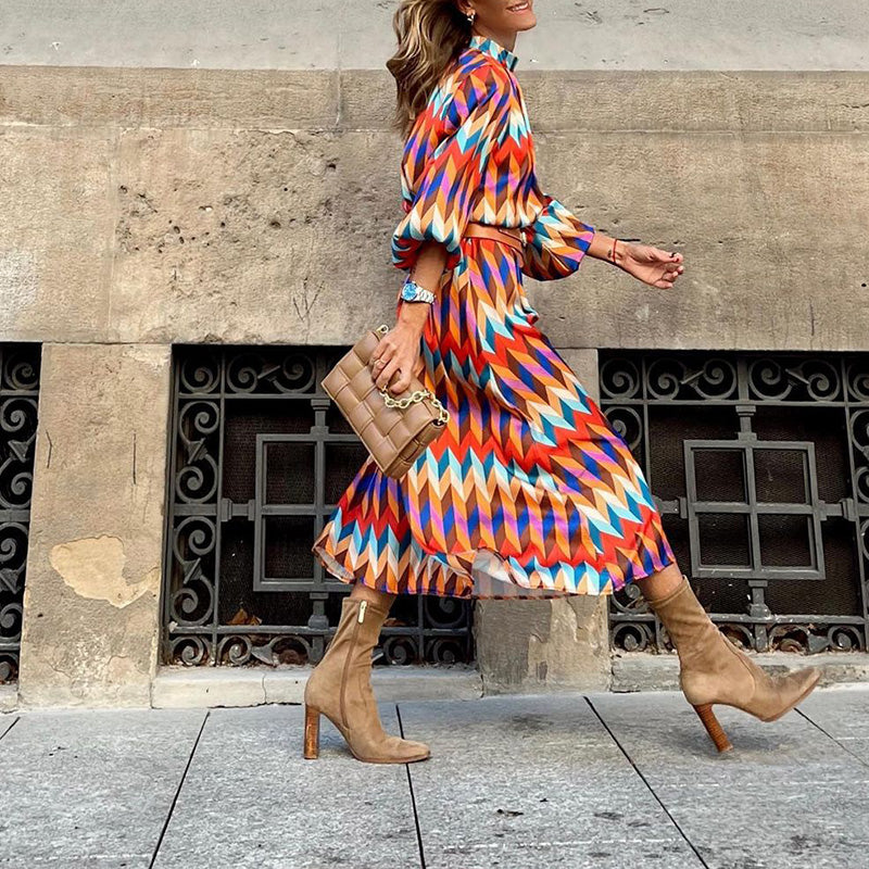 Vibrant Floral Knee Length Dress - Pexav