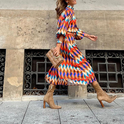 Vibrant Floral Knee Length Dress - Pexav