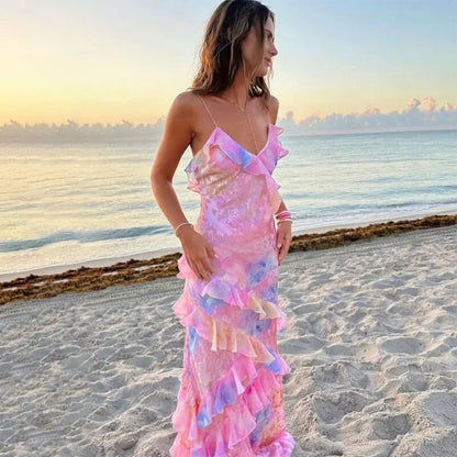 Vibrant Floral Ruffle Dress for Women - Pexav