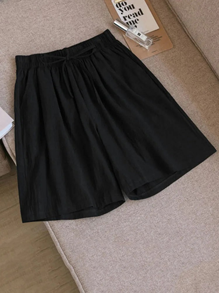 Comfortable & Airy Women's Cotton Shorts with Stretch Waistband – Melina-Black-M-Nora Luxe