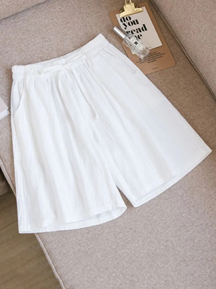 Relaxed Fit Women's Cotton Shorts with Elastic Waist - Pexav