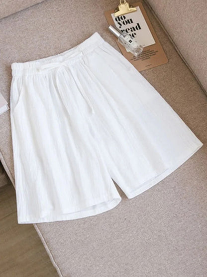 Relaxed Fit Women's Cotton Shorts with Elastic Waist - Pexav