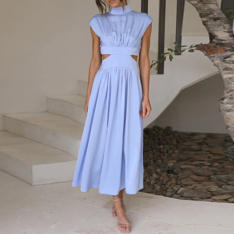 Comfortable and Stylish Stretch Dress - Mira-Blue-S-Nora Luxe