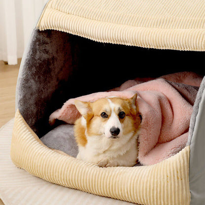 Comfortable Dog Tent Bed - CozyCave-Khaki-M-Nora Luxe