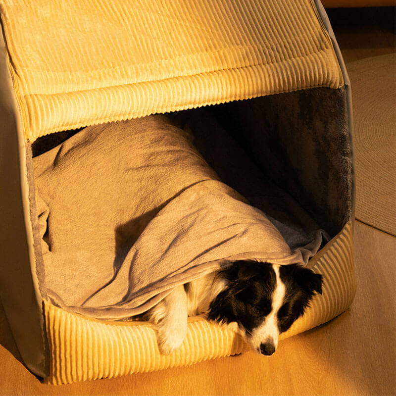 Comfortable Dog Tent Bed - CozyCave-Khaki-M-Nora Luxe