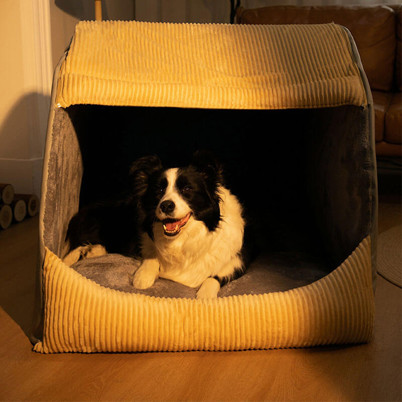 Comfortable Dog Tent Bed - CozyCave-Khaki-M-Nora Luxe