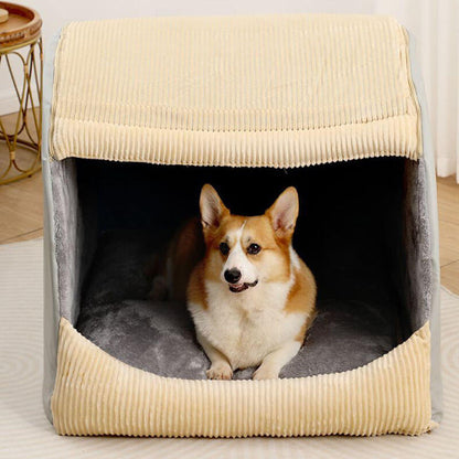 Comfortable Dog Tent Bed - CozyCave-Khaki-M-Nora Luxe