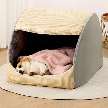 Comfortable Dog Tent Bed - CozyCave-Khaki-M-Nora Luxe