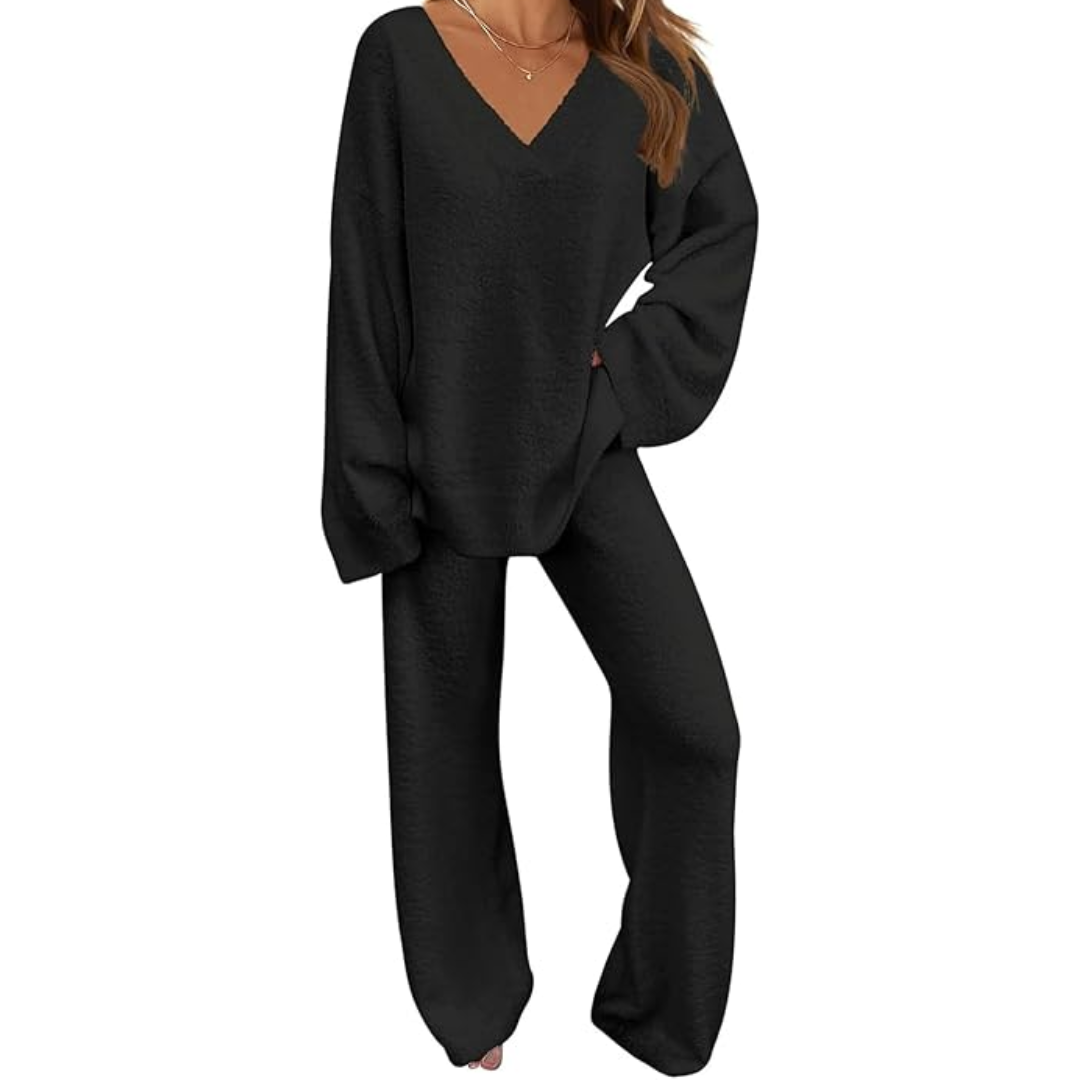 Comfortable Fleece Lounge Set - Rianne-Black-S-Nora Luxe