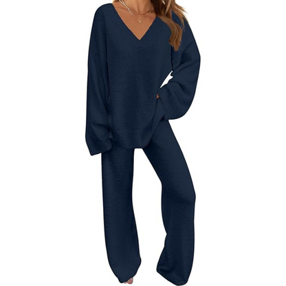Comfortable Fleece Lounge Set - Rianne-Marine Blue-S-Nora Luxe