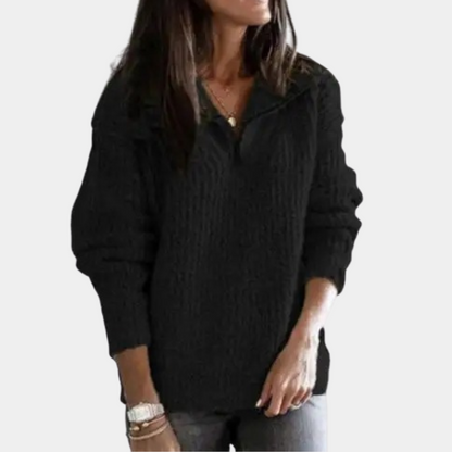 Comfortable Ladies' Sweater with Half Zip - Sofia-Black-XS-Nora Luxe