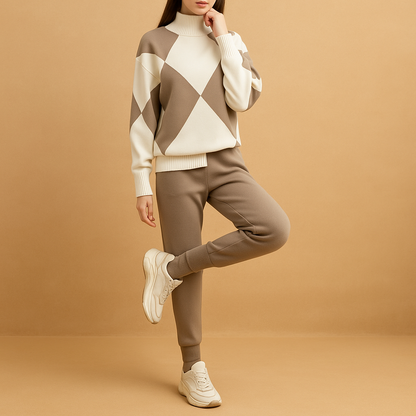 Women’s comfortable lounge set with sweatshirt and jogger pants, perfect for home wear, casual outings, and relaxed everyday comfort.