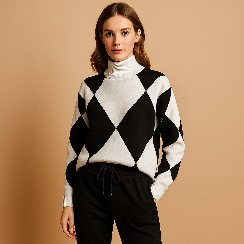 Comfortable women’s lounge set featuring a soft sweater and jogger pants, ideal for home wear or casual outings in a modern, minimalist style.