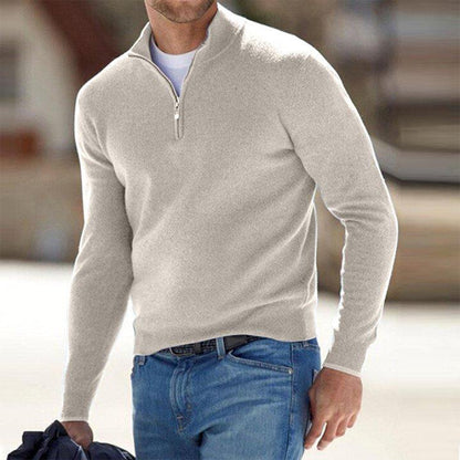 Comfortable Men's Sweater with Zip - Milo-Beige-S-Nora Luxe