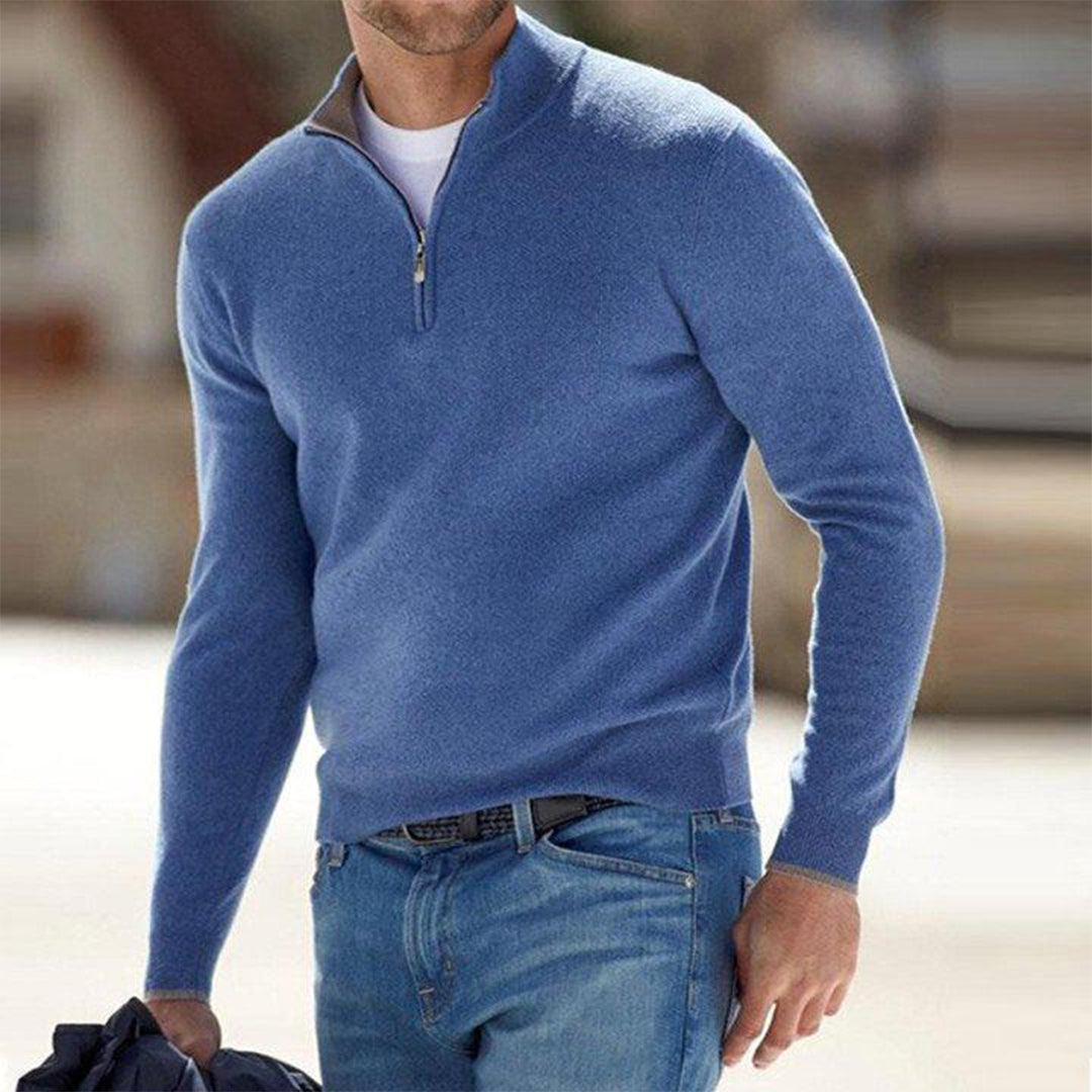 Comfortable Men's Sweater with Zip - Milo-Blue-S-Nora Luxe