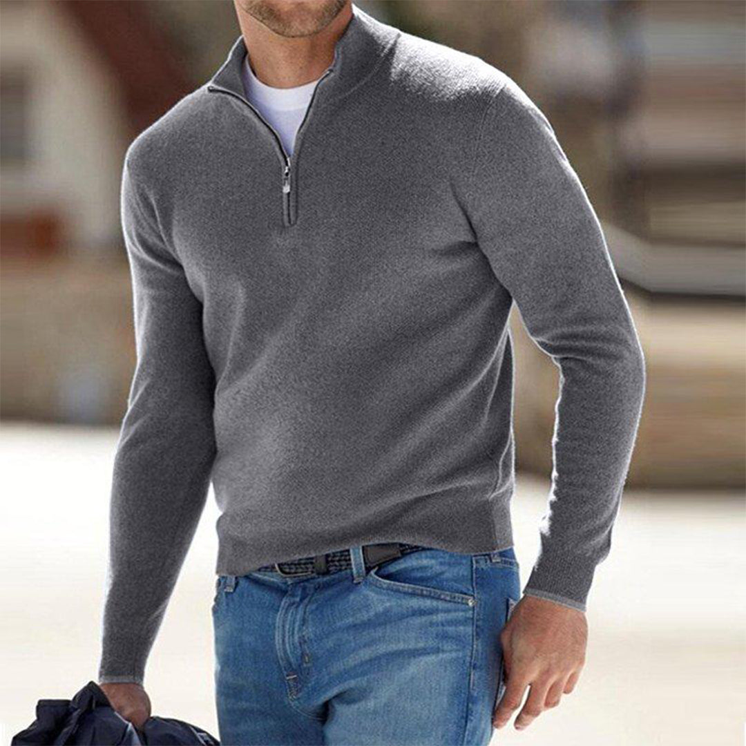 Comfortable Men's Sweater with Zip - Milo-Gray-S-Nora Luxe
