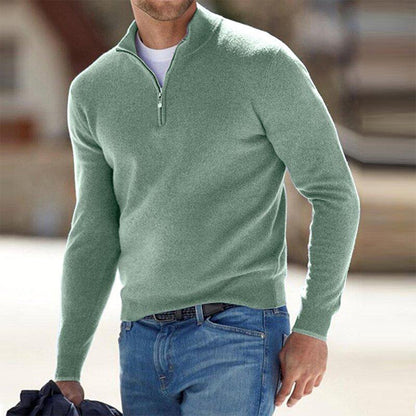 Comfortable Men's Sweater with Zip - Milo-Green-S-Nora Luxe