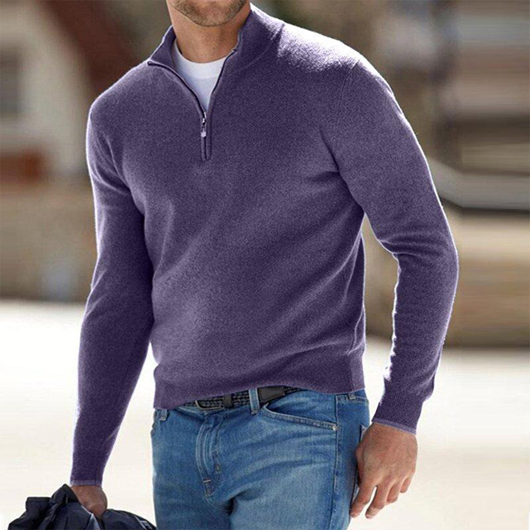 Comfortable Men's Sweater with Zip - Milo-Purple-S-Nora Luxe