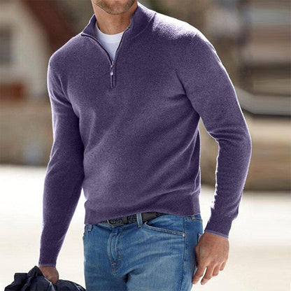 Comfortable Men's Sweater with Zip - Milo-Purple-S-Nora Luxe