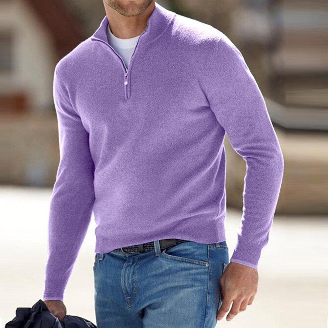 Comfortable Men's Sweater with Zip - Milo-Purple2-S-Nora Luxe