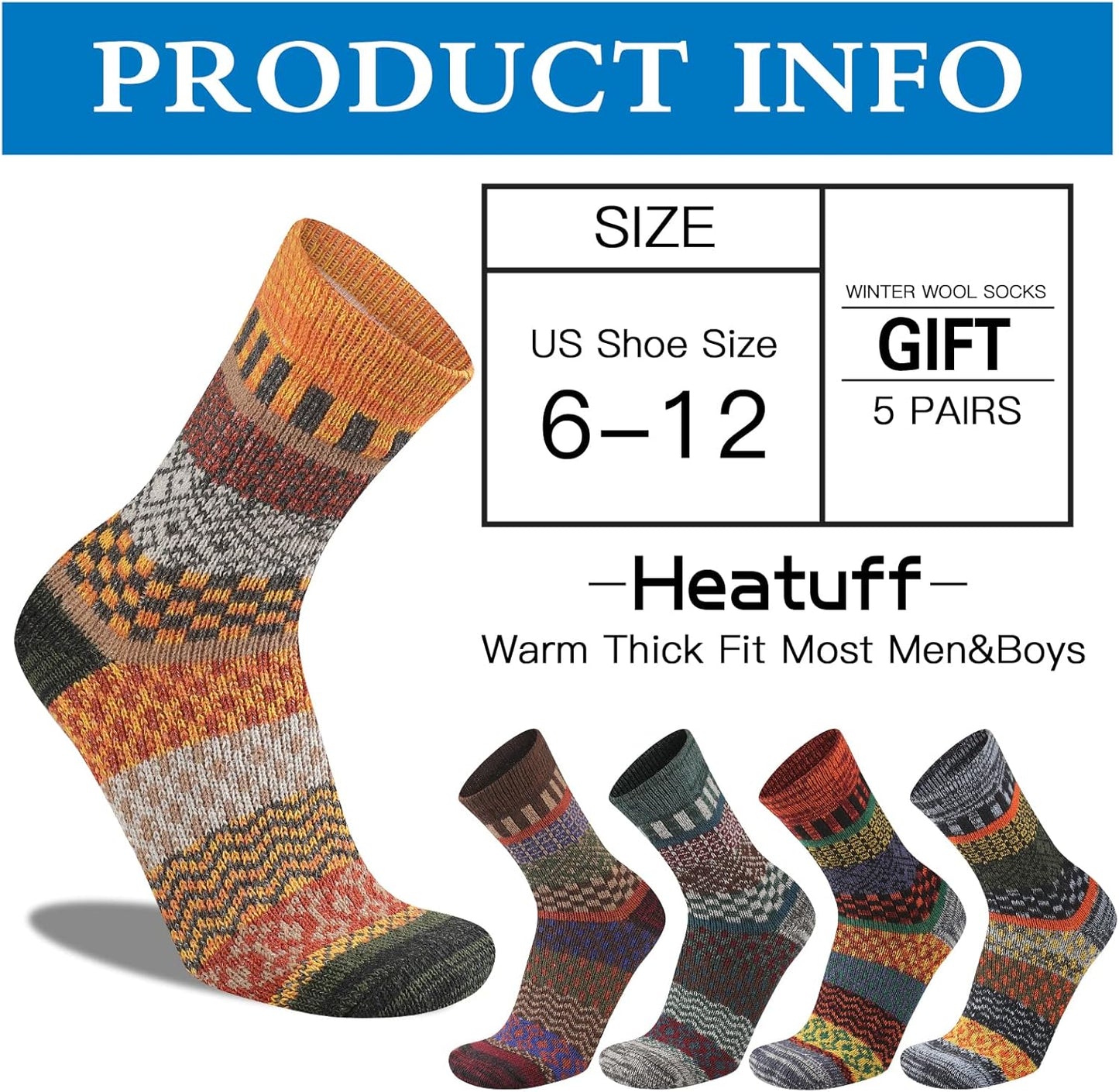 Comfortable Men's Thermal Socks (5 Pairs) - Kevin-Multicolored 1-Nora Luxe