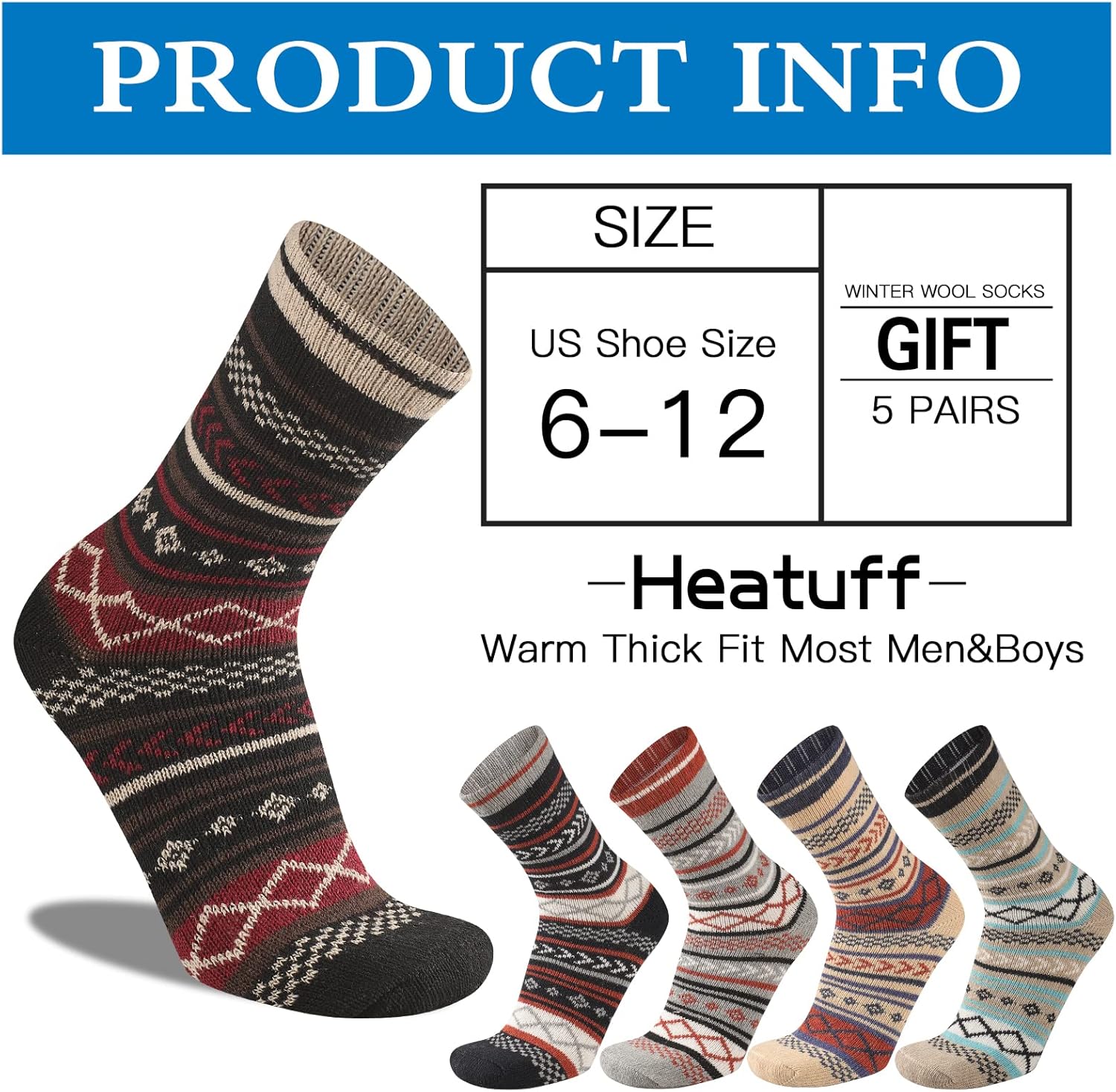 Comfortable Men's Thermal Socks (5 Pairs) - Kevin-Multicolored 1-Nora Luxe