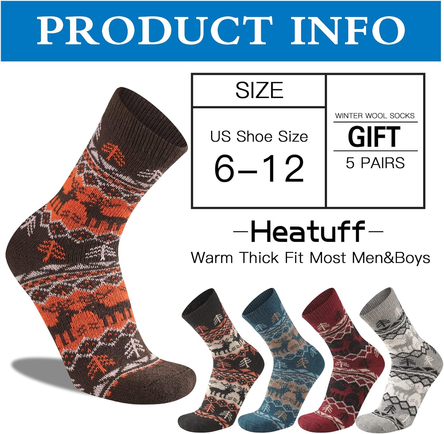Comfortable Men's Thermal Socks (5 Pairs) - Kevin-Multicolored 1-Nora Luxe