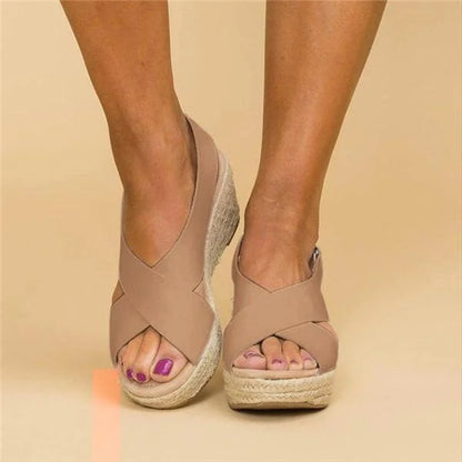 Comfortable Orthopaedic Wedge Espadrilles - Clara-Beige-5-Nora Luxe