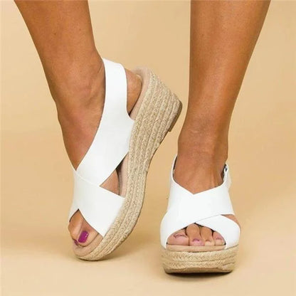 Comfortable Orthopaedic Wedge Espadrilles - Clara-White-5-Nora Luxe