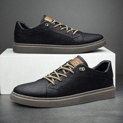 Comfortable Oxford Leather Men's Sneakers - Ethan-5-Black-Nora Luxe