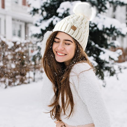 Comfortable Winter Pom Beanie - Yvonne-Beige-Nora Luxe
