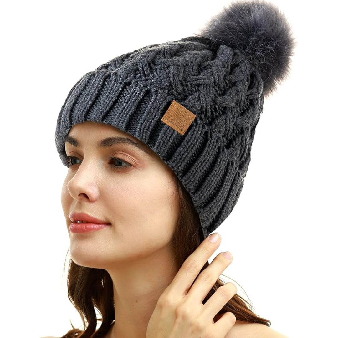 Comfortable Winter Pom Beanie - Yvonne-Gray-Nora Luxe