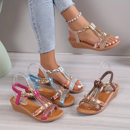 Comfortable Women's Orthopaedic Wedge Sandals with Soft Sole – Marla-Gold-3-Nora Luxe