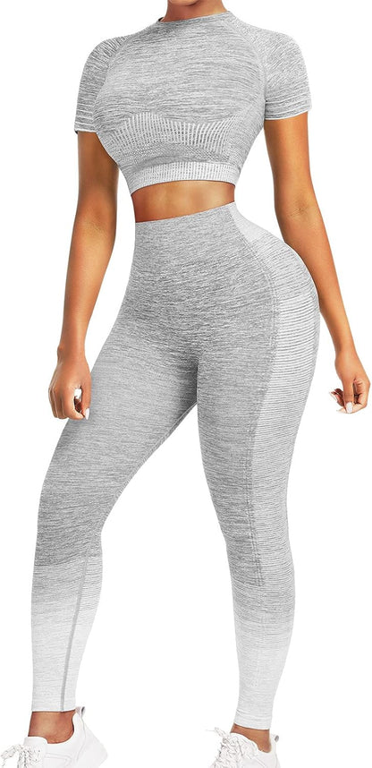Comfortable Yoga Set - SparkFit-Short Sleeve Gray-S-Nora Luxe