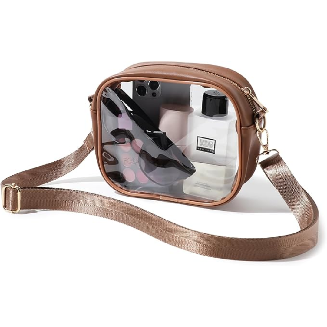 Compact Transparent Crossbody Bag - VisiBag-Brown-Nora Luxe